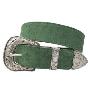 Genuine Suede Belt with Western Buckle set